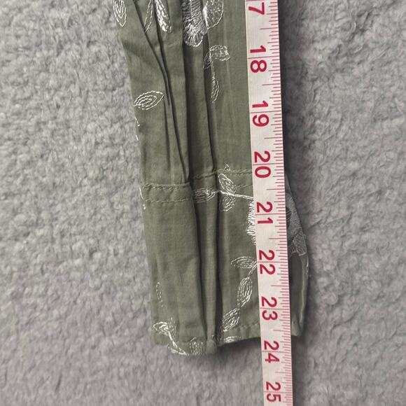 Cino Button Down Shirt Mimosa Tarragon Embroidered Crinkle Cotton Size XS NWOT - Picture 6 of 9